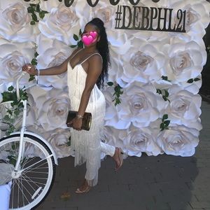 Size M white fringe jumpsuit. Super Cute & trendy